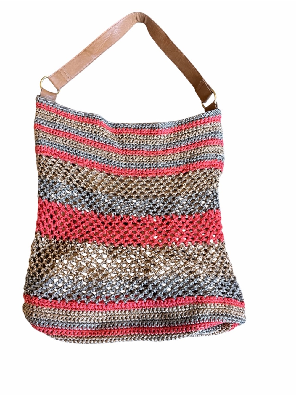 Straw Studios Coral, Taupe & Gray Crochet Shoulder Bag